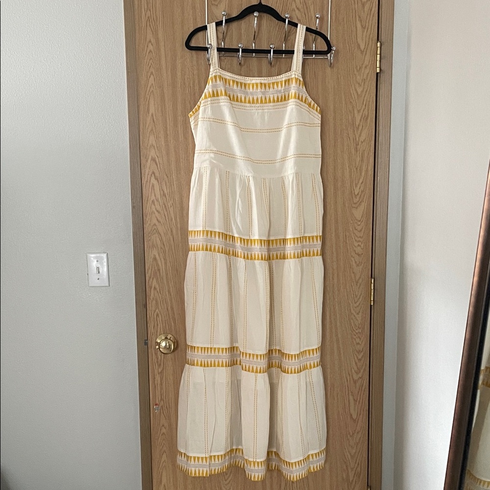 H & M Elegant Cream and Yellow Maxi Dress Sz L
